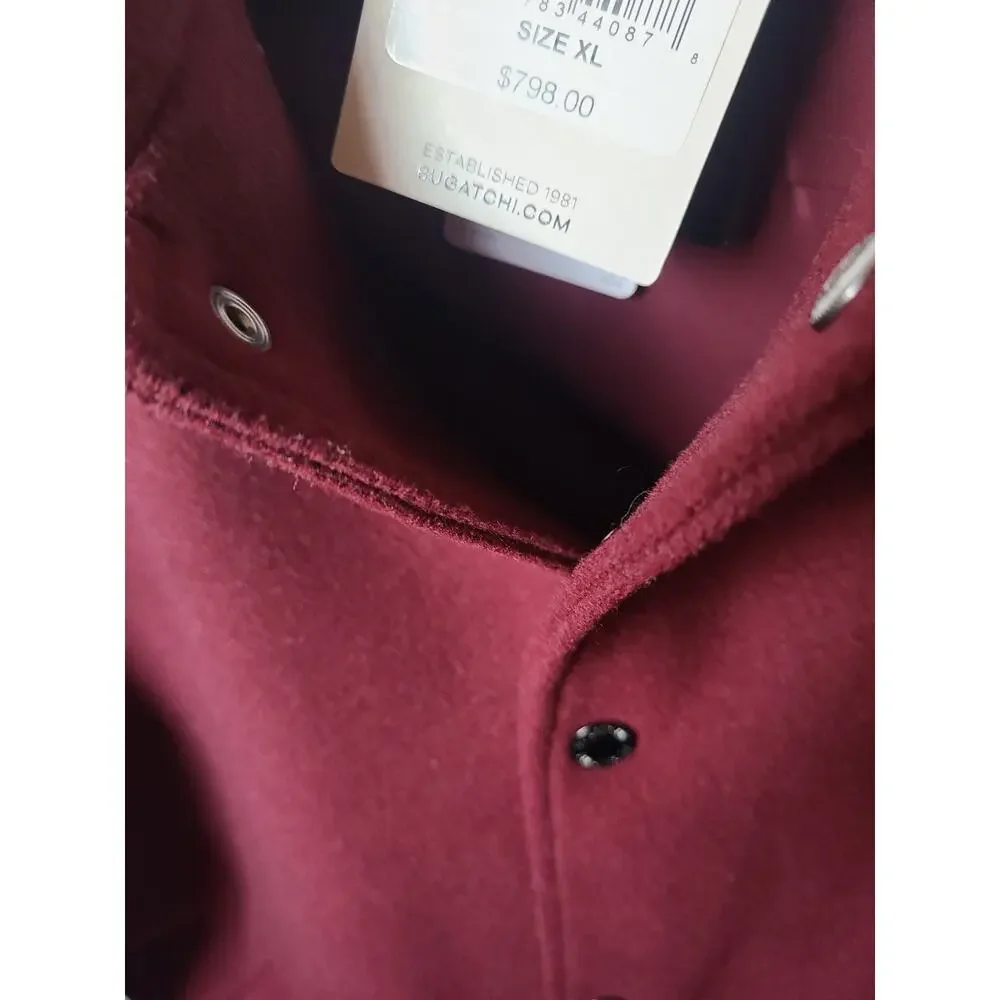 BUGATCHI Men's Burgundy & Black Leather Sleeve Jacket – XL
